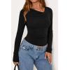 imagePRETTYGARDEN Womens Long Sleeve Cowl Neck Ribbed Knit Fall Shirts Slim Fit Ruched Going Out Crop Tops Basic TShirtsBlack