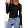 imagePRETTYGARDEN Womens Long Sleeve Cowl Neck Ribbed Knit Fall Shirts Slim Fit Ruched Going Out Crop Tops Basic TShirtsBlack
