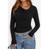 imagePRETTYGARDEN Womens Long Sleeve Cowl Neck Ribbed Knit Fall Shirts Slim Fit Ruched Going Out Crop Tops Basic TShirtsBlack