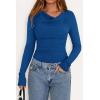 imagePRETTYGARDEN Womens Long Sleeve Cowl Neck Ribbed Knit Fall Shirts Slim Fit Ruched Going Out Crop Tops Basic TShirtsBlue