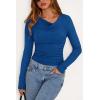 imagePRETTYGARDEN Womens Long Sleeve Cowl Neck Ribbed Knit Fall Shirts Slim Fit Ruched Going Out Crop Tops Basic TShirtsBlue