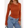 imagePRETTYGARDEN Womens Long Sleeve Cowl Neck Ribbed Knit Fall Shirts Slim Fit Ruched Going Out Crop Tops Basic TShirtsBurnt Orange