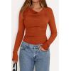imagePRETTYGARDEN Womens Long Sleeve Cowl Neck Ribbed Knit Fall Shirts Slim Fit Ruched Going Out Crop Tops Basic TShirtsBurnt Orange