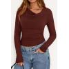 imagePRETTYGARDEN Womens Long Sleeve Cowl Neck Ribbed Knit Fall Shirts Slim Fit Ruched Going Out Crop Tops Basic TShirtsDark Brown