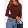 imagePRETTYGARDEN Womens Long Sleeve Cowl Neck Ribbed Knit Fall Shirts Slim Fit Ruched Going Out Crop Tops Basic TShirtsDark Brown