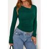 imagePRETTYGARDEN Womens Long Sleeve Cowl Neck Ribbed Knit Fall Shirts Slim Fit Ruched Going Out Crop Tops Basic TShirtsDark Green