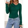 imagePRETTYGARDEN Womens Long Sleeve Cowl Neck Ribbed Knit Fall Shirts Slim Fit Ruched Going Out Crop Tops Basic TShirtsDark Green