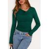 imagePRETTYGARDEN Womens Long Sleeve Cowl Neck Ribbed Knit Fall Shirts Slim Fit Ruched Going Out Crop Tops Basic TShirtsDark Green
