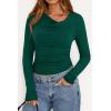 imagePRETTYGARDEN Womens Long Sleeve Cowl Neck Ribbed Knit Fall Shirts Slim Fit Ruched Going Out Crop Tops Basic TShirtsDark Green