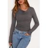 imagePRETTYGARDEN Womens Long Sleeve Cowl Neck Ribbed Knit Fall Shirts Slim Fit Ruched Going Out Crop Tops Basic TShirtsDark Grey