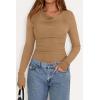 imagePRETTYGARDEN Womens Long Sleeve Cowl Neck Ribbed Knit Fall Shirts Slim Fit Ruched Going Out Crop Tops Basic TShirtsDark Khaki