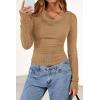 imagePRETTYGARDEN Womens Long Sleeve Cowl Neck Ribbed Knit Fall Shirts Slim Fit Ruched Going Out Crop Tops Basic TShirtsDark Khaki