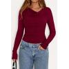 imagePRETTYGARDEN Womens Long Sleeve Cowl Neck Ribbed Knit Fall Shirts Slim Fit Ruched Going Out Crop Tops Basic TShirtsDark Red