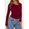 imagePRETTYGARDEN Womens Long Sleeve Cowl Neck Ribbed Knit Fall Shirts Slim Fit Ruched Going Out Crop Tops Basic TShirtsDark Red