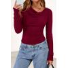 imagePRETTYGARDEN Womens Long Sleeve Cowl Neck Ribbed Knit Fall Shirts Slim Fit Ruched Going Out Crop Tops Basic TShirtsDark Red