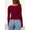 imagePRETTYGARDEN Womens Long Sleeve Cowl Neck Ribbed Knit Fall Shirts Slim Fit Ruched Going Out Crop Tops Basic TShirtsDark Red
