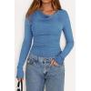 imagePRETTYGARDEN Womens Long Sleeve Cowl Neck Ribbed Knit Fall Shirts Slim Fit Ruched Going Out Crop Tops Basic TShirtsLight Blue