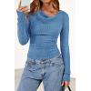 imagePRETTYGARDEN Womens Long Sleeve Cowl Neck Ribbed Knit Fall Shirts Slim Fit Ruched Going Out Crop Tops Basic TShirtsLight Blue