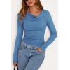 imagePRETTYGARDEN Womens Long Sleeve Cowl Neck Ribbed Knit Fall Shirts Slim Fit Ruched Going Out Crop Tops Basic TShirtsLight Blue