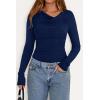 imagePRETTYGARDEN Womens Long Sleeve Cowl Neck Ribbed Knit Fall Shirts Slim Fit Ruched Going Out Crop Tops Basic TShirtsNavy Blue