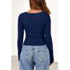 imagePRETTYGARDEN Womens Long Sleeve Cowl Neck Ribbed Knit Fall Shirts Slim Fit Ruched Going Out Crop Tops Basic TShirtsNavy Blue