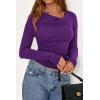 imagePRETTYGARDEN Womens Long Sleeve Cowl Neck Ribbed Knit Fall Shirts Slim Fit Ruched Going Out Crop Tops Basic TShirtsPurple