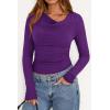 imagePRETTYGARDEN Womens Long Sleeve Cowl Neck Ribbed Knit Fall Shirts Slim Fit Ruched Going Out Crop Tops Basic TShirtsPurple