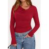 imagePRETTYGARDEN Womens Long Sleeve Cowl Neck Ribbed Knit Fall Shirts Slim Fit Ruched Going Out Crop Tops Basic TShirtsRed