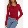 imagePRETTYGARDEN Womens Long Sleeve Cowl Neck Ribbed Knit Fall Shirts Slim Fit Ruched Going Out Crop Tops Basic TShirtsRed