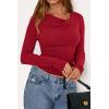 imagePRETTYGARDEN Womens Long Sleeve Cowl Neck Ribbed Knit Fall Shirts Slim Fit Ruched Going Out Crop Tops Basic TShirtsRed