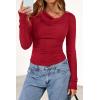 imagePRETTYGARDEN Womens Long Sleeve Cowl Neck Ribbed Knit Fall Shirts Slim Fit Ruched Going Out Crop Tops Basic TShirtsRed