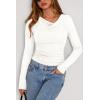 imagePRETTYGARDEN Womens Long Sleeve Cowl Neck Ribbed Knit Fall Shirts Slim Fit Ruched Going Out Crop Tops Basic TShirtsWhite