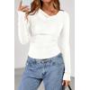 imagePRETTYGARDEN Womens Long Sleeve Cowl Neck Ribbed Knit Fall Shirts Slim Fit Ruched Going Out Crop Tops Basic TShirtsWhite
