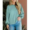 imagePRETTYGARDEN Womens Long Sleeve Tops 2025 Fall Fashion Shirts Trendy Clothes Casual Loose Crewneck Ribbed Knit Tunic BlouseBean Green