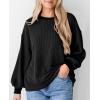 imagePRETTYGARDEN Womens Long Sleeve Tops 2025 Fall Fashion Shirts Trendy Clothes Casual Loose Crewneck Ribbed Knit Tunic BlouseBlack