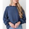 imagePRETTYGARDEN Womens Long Sleeve Tops 2025 Fall Fashion Shirts Trendy Clothes Casual Loose Crewneck Ribbed Knit Tunic BlouseDark Blue