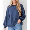 imagePRETTYGARDEN Womens Long Sleeve Tops 2025 Fall Fashion Shirts Trendy Clothes Casual Loose Crewneck Ribbed Knit Tunic BlouseDark Blue