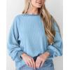 imagePRETTYGARDEN Womens Long Sleeve Tops 2025 Fall Fashion Shirts Trendy Clothes Casual Loose Crewneck Ribbed Knit Tunic BlouseLight Blue