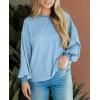 imagePRETTYGARDEN Womens Long Sleeve Tops 2025 Fall Fashion Shirts Trendy Clothes Casual Loose Crewneck Ribbed Knit Tunic BlouseLight Blue