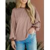 imagePRETTYGARDEN Womens Long Sleeve Tops 2025 Fall Fashion Shirts Trendy Clothes Casual Loose Crewneck Ribbed Knit Tunic BlouseLight Brown
