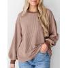 imagePRETTYGARDEN Womens Long Sleeve Tops 2025 Fall Fashion Shirts Trendy Clothes Casual Loose Crewneck Ribbed Knit Tunic BlouseLight Brown