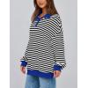 imagePRETTYGARDEN Womens Oversized Striped Sweatshirts Spring Fall Trendy Casual Long Sleeve Button Up Tops Shirt Preppy ClothesStriped Black White