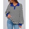 imagePRETTYGARDEN Womens Oversized Striped Sweatshirts Spring Fall Trendy Casual Long Sleeve Button Up Tops Shirt Preppy ClothesStriped Black White