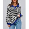 imagePRETTYGARDEN Womens Oversized Striped Sweatshirts Spring Fall Trendy Casual Long Sleeve Button Up Tops Shirt Preppy ClothesStriped Black White