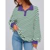 imagePRETTYGARDEN Womens Oversized Striped Sweatshirts Spring Fall Trendy Casual Long Sleeve Button Up Tops Shirt Preppy ClothesStriped Green White