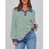 imagePRETTYGARDEN Womens Oversized Striped Sweatshirts Spring Fall Trendy Casual Long Sleeve Button Up Tops Shirt Preppy ClothesStriped Green White