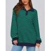 imagePRETTYGARDEN Womens Oversized Striped Sweatshirts Spring Fall Trendy Casual Long Sleeve Button Up Tops Shirt Preppy ClothesStriped Navy Green