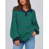 imagePRETTYGARDEN Womens Oversized Striped Sweatshirts Spring Fall Trendy Casual Long Sleeve Button Up Tops Shirt Preppy ClothesStriped Navy Green