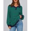 imagePRETTYGARDEN Womens Oversized Striped Sweatshirts Spring Fall Trendy Casual Long Sleeve Button Up Tops Shirt Preppy ClothesStriped Navy Green