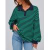 imagePRETTYGARDEN Womens Oversized Striped Sweatshirts Spring Fall Trendy Casual Long Sleeve Button Up Tops Shirt Preppy ClothesStriped Navy Green